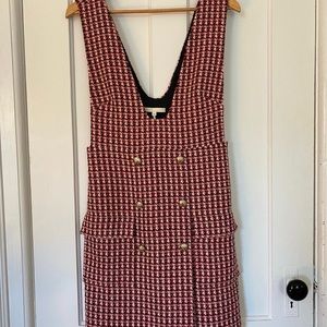 Maje Paris Red and Pink Tweed Pinafore Dress Size 40 US women’s size L